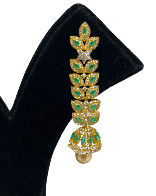 AD Gold Plated Earrings With American Diamond CZ & Emerald Stones #ER28