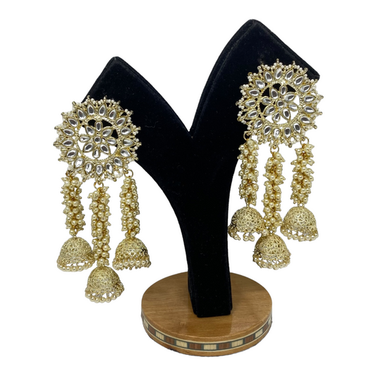 Kundan Statement Earrings with Jhumka & Small Pearl Drops #KER1