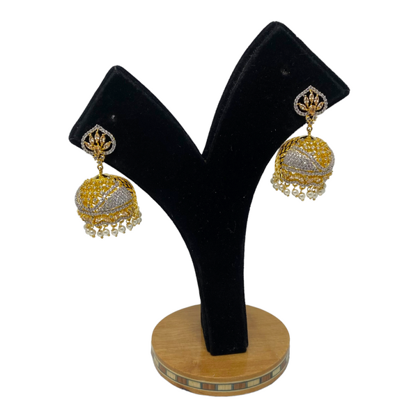 AD Gold Plated Jhumka With American Diamond Cluster Stones #ADJ10