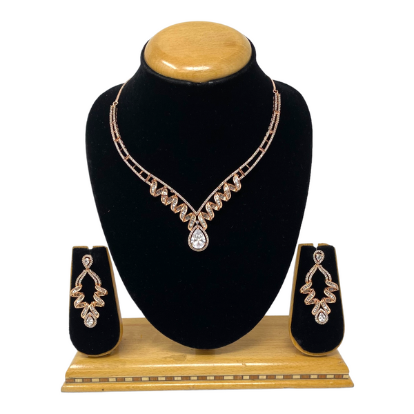 Rose Gold AD/CZ American Diamond Necklace & Earring Set ADS26