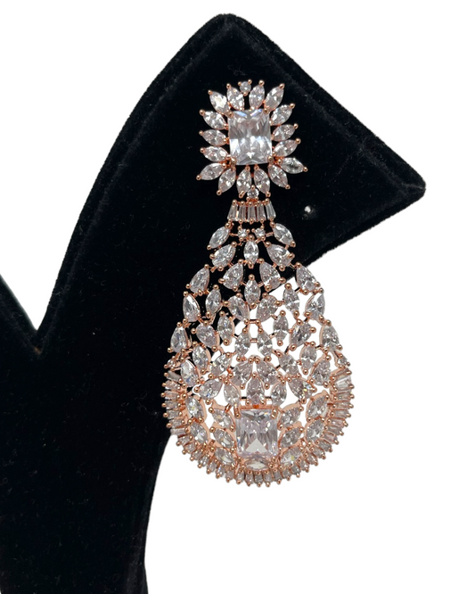 AD Rosegold Polish Earrings With American Diamond Stones #ER21