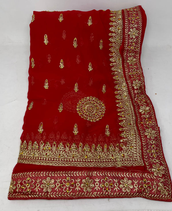 Indian Traditional Georgette Saree Sari With Zari Embroidery And Stone Work