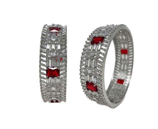 2pc AD Silver Polish with American Diamond CZ  & Red Stones Bangles ADBS27