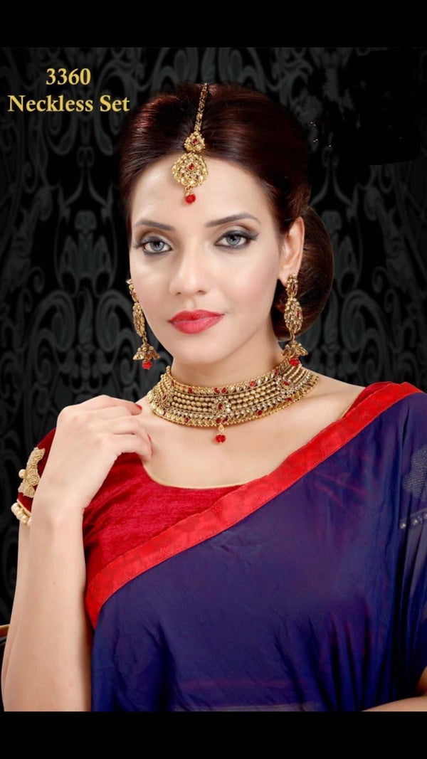 Indian Choker Necklace Earrings And Mang Tikka Set Model A3360 - Zenia Creations
