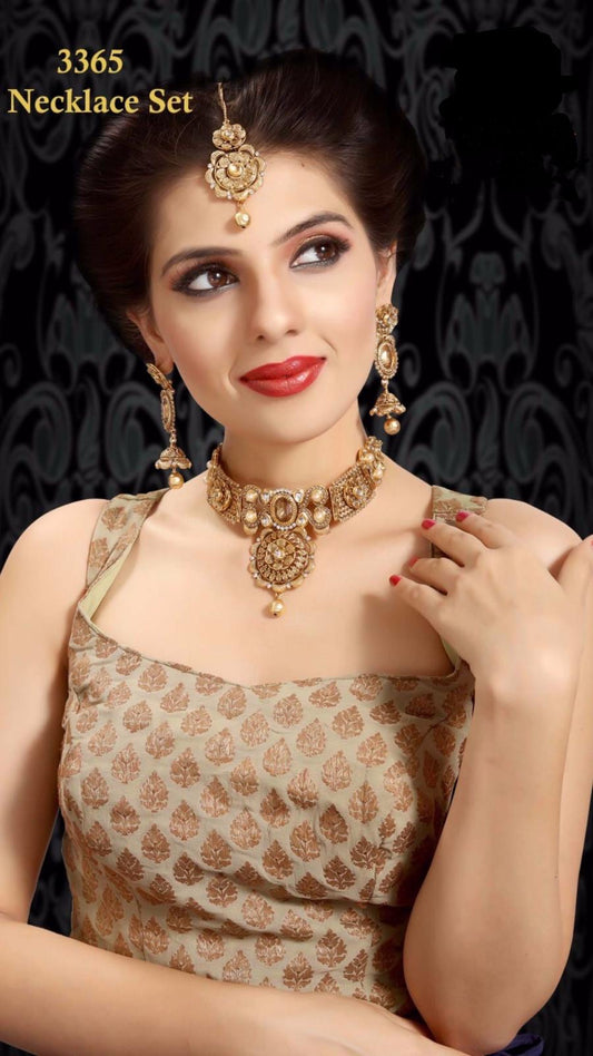 Indian Choker Necklace Earrings And Mang Tikka Set Model A3365 - Zenia Creations