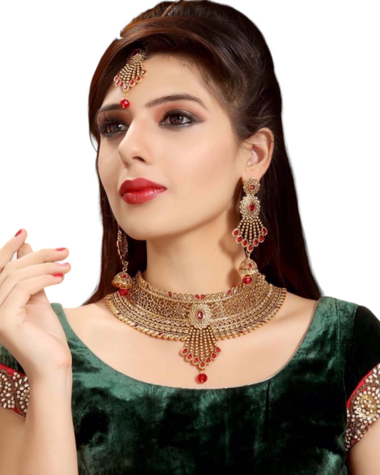 Indian Choker Necklace Earrings And Mang Tikka Set Model A3368 - Zenia Creations