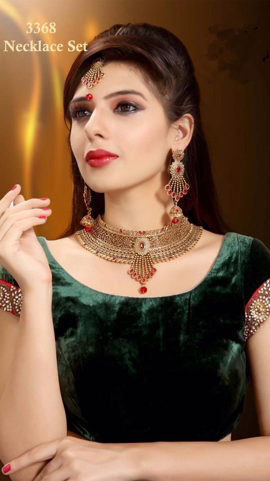 Indian Choker Necklace Earrings And Mang Tikka Set Model A3368 - Zenia Creations