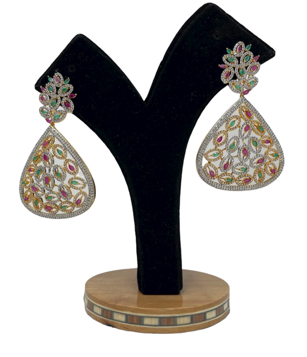 Gold Polish Statement Earrings With American Diamond CZ Stones ER36 - Zenia Creations