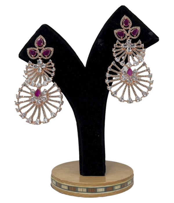 Statement Earrings With American Diamond CZ & Ruby Stones ER38 - Zenia Creations