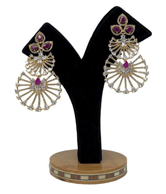 Statement Earrings With American Diamond CZ & Ruby Stones ER38 - Zenia Creations