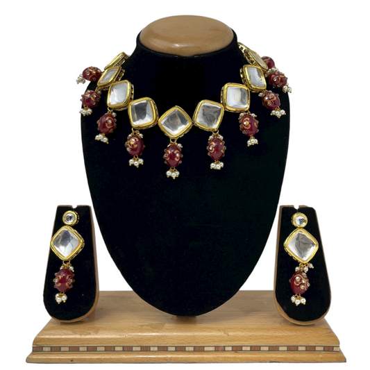 Big Kundan Set Necklace and Earrings With Back Meenakari #KS2 - Zenia Creations