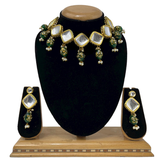 Big Kundan Set Necklace and Earrings With Back Meenakari #KS2 - Zenia Creations