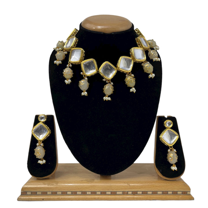 Big Kundan Set Necklace and Earrings With Back Meenakari #KS2 - Zenia Creations