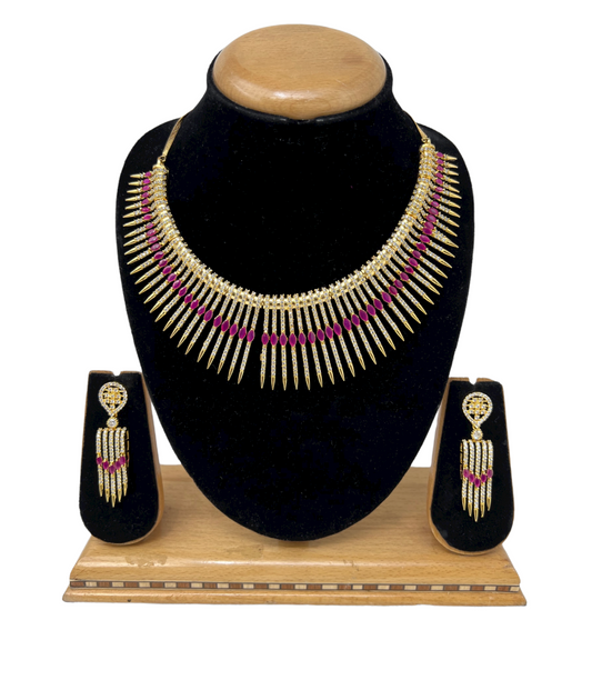 Gold Plated With Ruby AD/CZ Necklace & Earring Set ADS62 - Zenia Creations