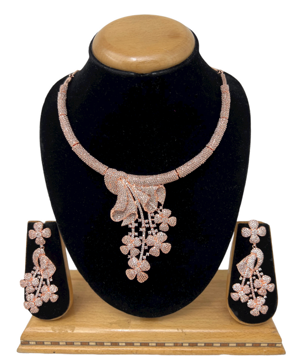Rose Gold AD/CZ American Diamond Necklace & Earring Set ADS63 - Zenia Creations
