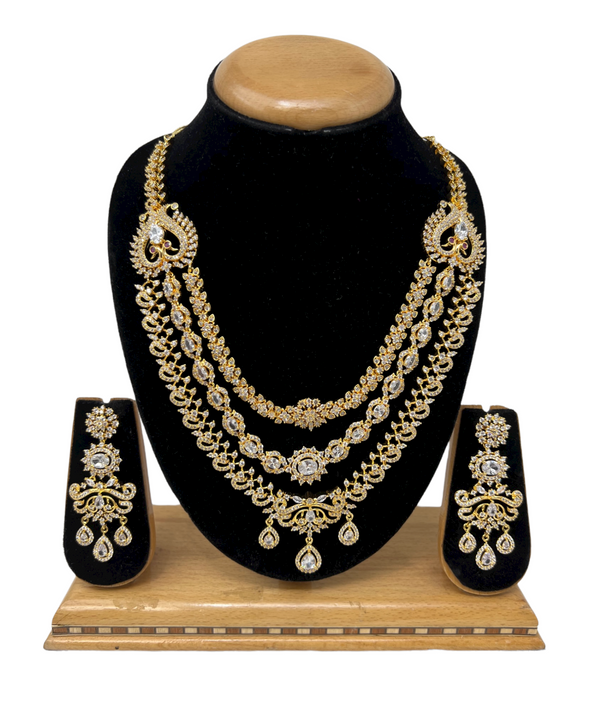 Gold Plated Layer AD/CZ American Diamond Necklace & Earring Set ADS64 - Zenia Creations