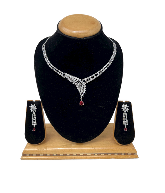 Silver AD/CZ American Diamond Necklace & Earring Set ADS65 - Zenia Creations