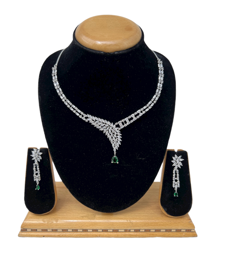 Silver AD/CZ American Diamond Necklace & Earring Set ADS65 - Zenia Creations
