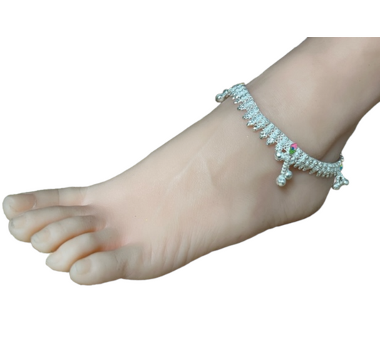 RR1 - Anklets Payal with Rhinestone Pair for Legs Indian Jewelry