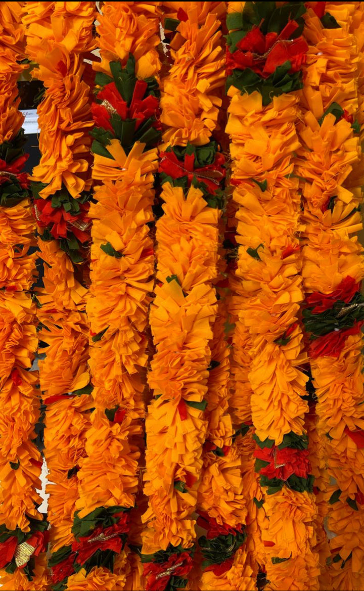 Wedding Party Fabric Orange Flower Garlands Toran Decorations For Wall Decor Door Backdrop Model 12 - Zenia Creations