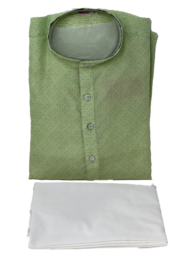 Mens Mint Green Silk Kurta And Cotton Pants Pyjama Pajama Set A4 - Zenia Creations