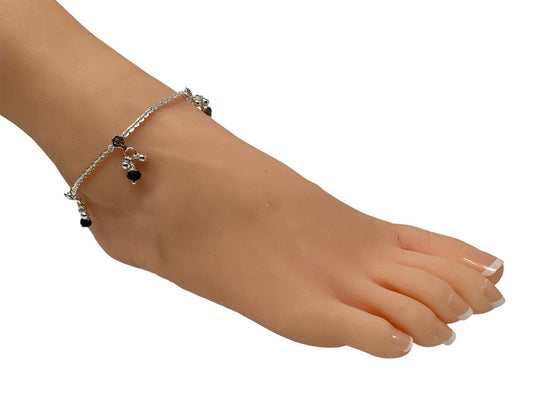 K2 - Pair of Anklets Payal with Rhinestone Indian Jewelry Silver Color 10"