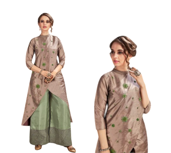 Women 2 Pcs Dress Silk Kurti With Green Palazzo Pants #KAI1005