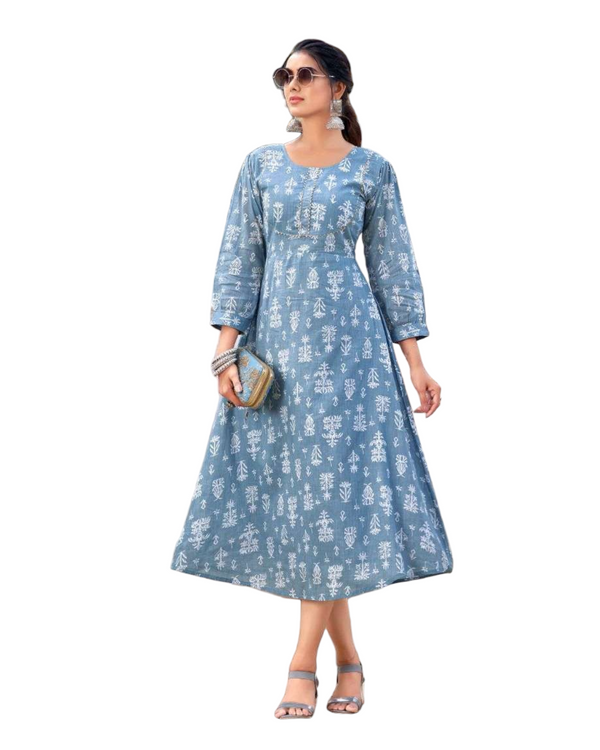 Mal Mal With Print Stiched Gown Kurti Dress #SMK