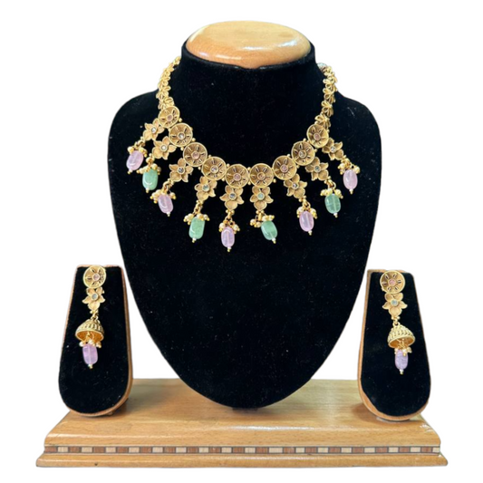 Rajwadi  Gold Plated Polki Reverse AD Stones Necklace & Earring Set #RAD28