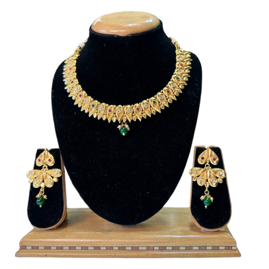 Rajwadi Gold Plated Polki Reverse AD Stones Necklace & Earring Set #RAD30