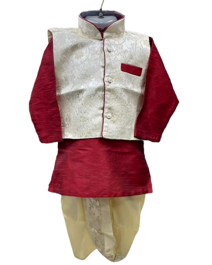 Boy Kids Partywear Kurta Dhoti Pyjama Pajama And Waistcoat Set Model 1 - Zenia Creations