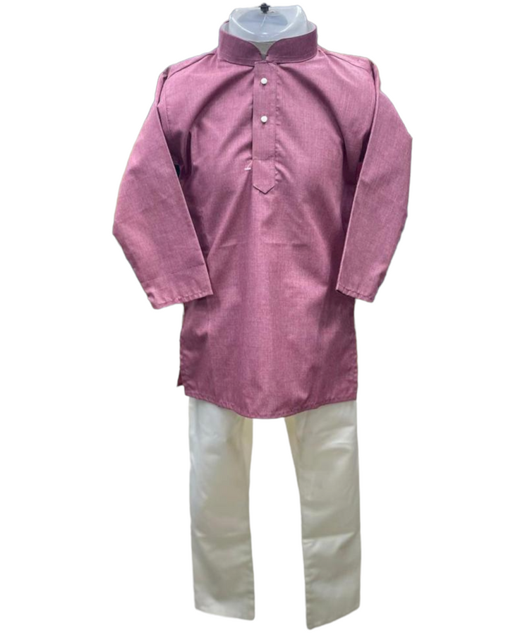 Boy Kids Partywear Pink Kurta and White Pyjama Pajama Set Model 7 - Zenia Creations