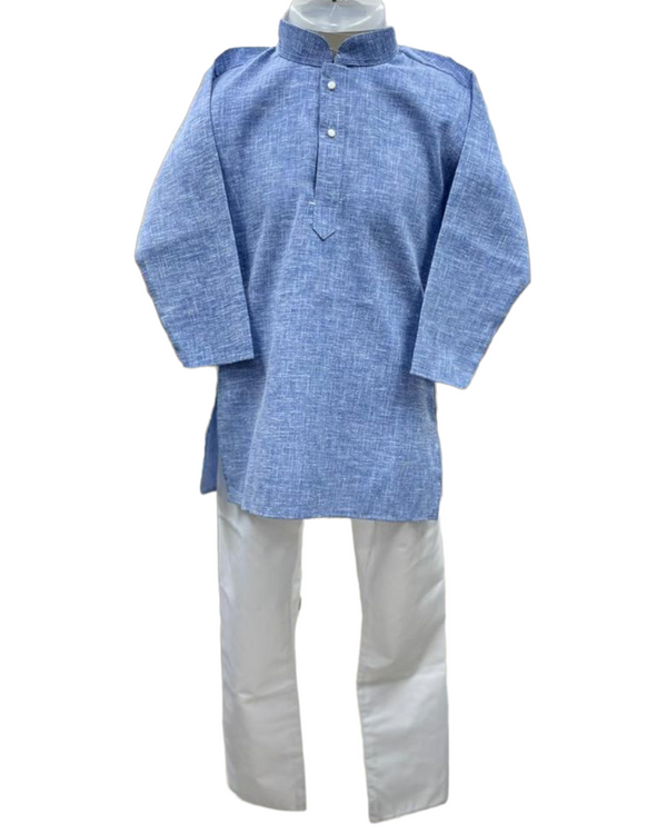 Boy Kids Partywear Denim Look Kurta and White Pyjama Pajama Set Model 9 - Zenia Creations