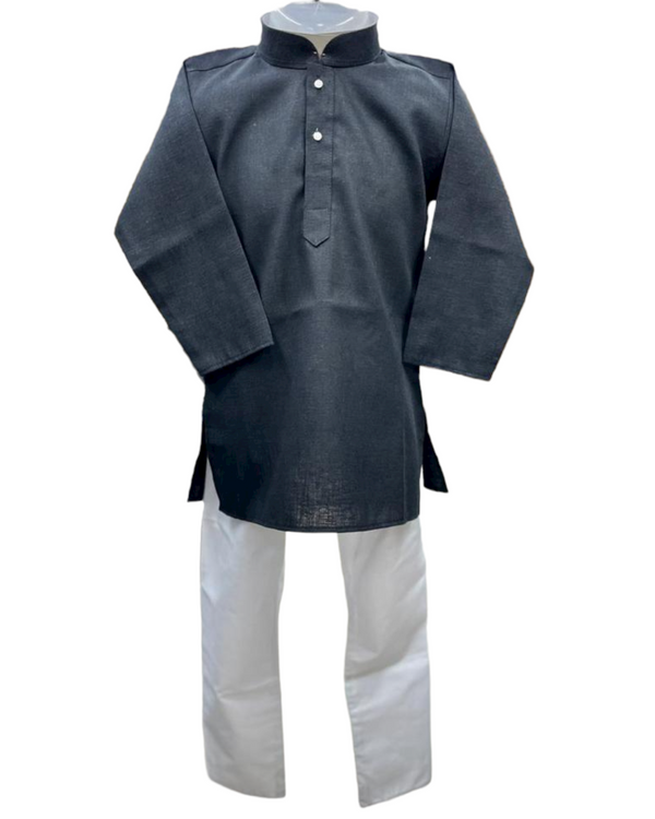 Boy Kids Partywear Black Kurta and White Pyjama Pajama Set Model 3 - Zenia Creations
