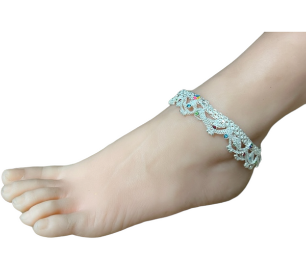 RR2 - Anklets Payal with Rhinestone Pair for Legs Indian Jewelry