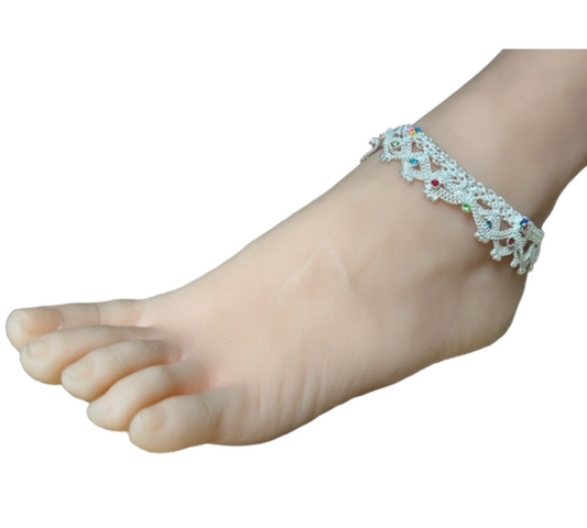 RR5 - Anklets Payal with Colorful Rhinestone Pair for Legs Indian Jewelry