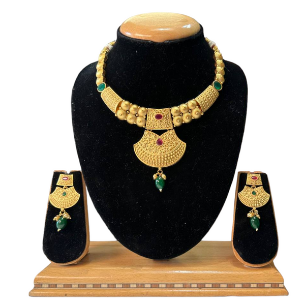 Rajwadi Gold Plated Polki Reverse AD Stones Hasli Necklace & Earring Set #RAD33