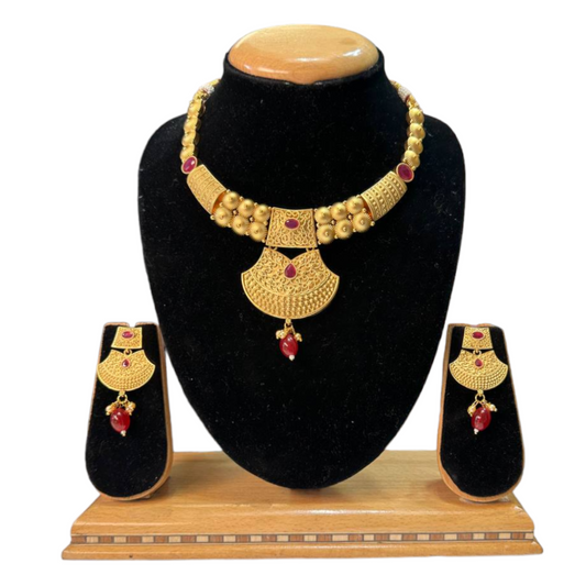 Rajwadi Gold Plated Polki Reverse AD Stones Hasli Necklace & Earring Set #RAD33