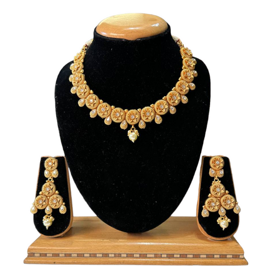 Rajwadi Gold Plated Polki Reverse AD Stones Necklace & Earring Set #RAD34