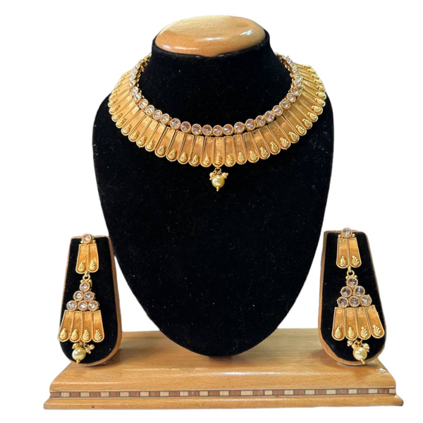 Rajwadi Gold Plated Polki Reverse AD Stones Necklace & Earring Set #RAD35