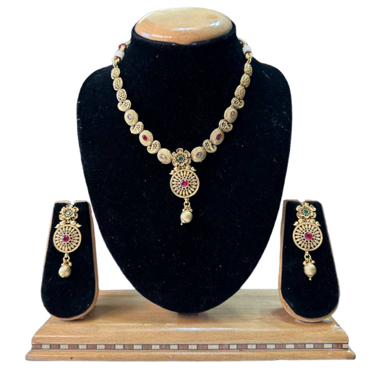 Rajwadi Gold Plated Polki Reverse AD Stones Necklace & Earring Set #RAD36