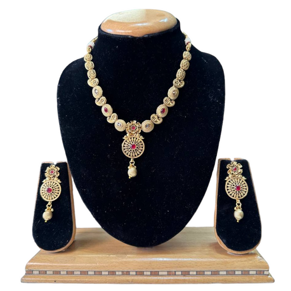 Rajwadi Gold Plated Polki Reverse AD Stones Necklace & Earring Set #RAD36
