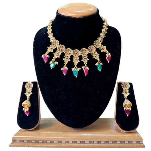 Rajwadi  Gold Plated Polki Reverse AD Stones Necklace & Earring Set #RAD28
