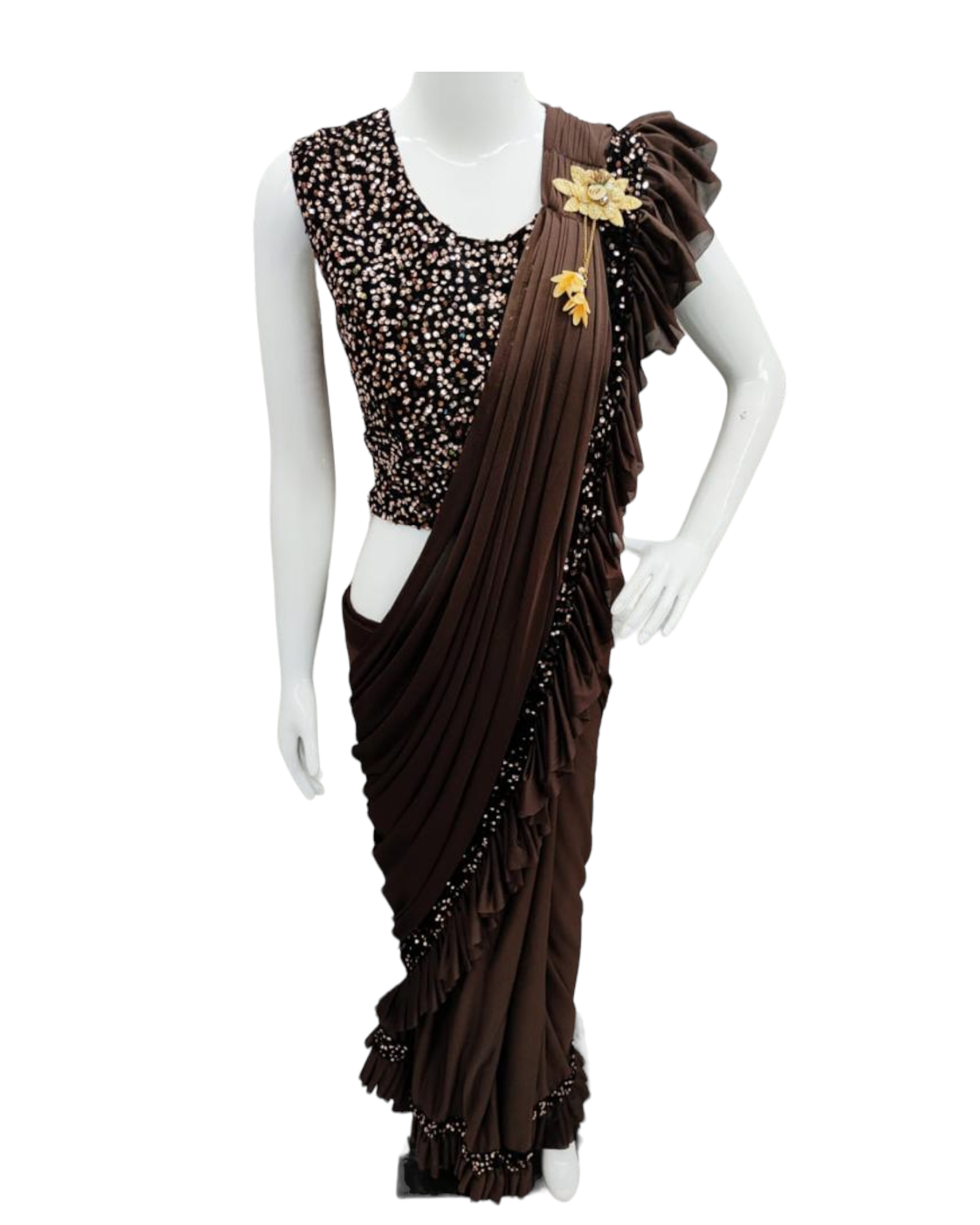 Velvet Brown And Black Ready To Wear Fancy Lycra Saree, 0.8 M, 5.5 m  (Separate Blouse Piece) at Rs 420/piece in Surat