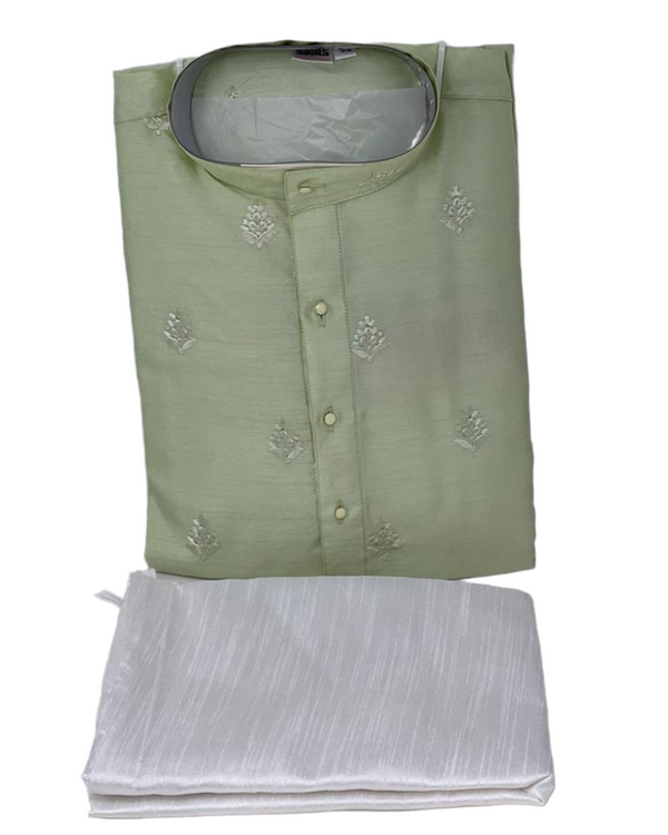 Mens Mint Green Partywear Silk Kurta And Pants Pyjama Pajama Set Model 3