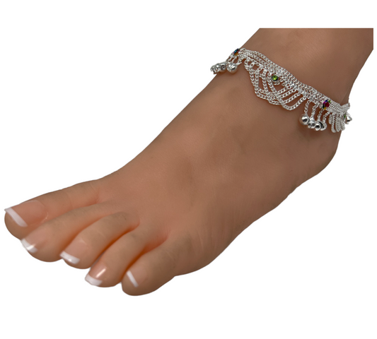 A10 - Pair of Anklets Payal with meenakari work and ghungroo - Zenia Creations