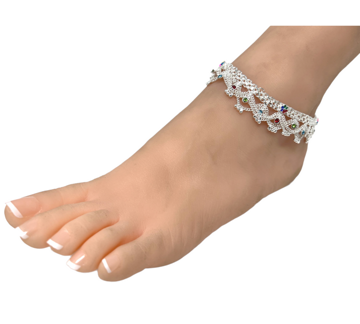 A11 - Pair Of Anklets Payal With Meenakari Work And Ghungroo - Zenia Creations