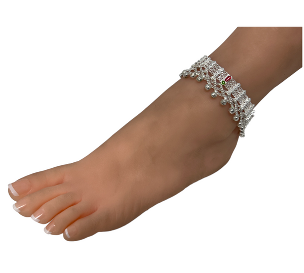 A12 - Pair of Anklets Payal with meenakari work and ghungroo - Zenia Creations