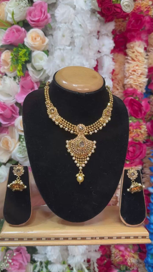 Gold Plated Reverse American Diamond Stones Necklace And Jhumka Earring Set #RAD21