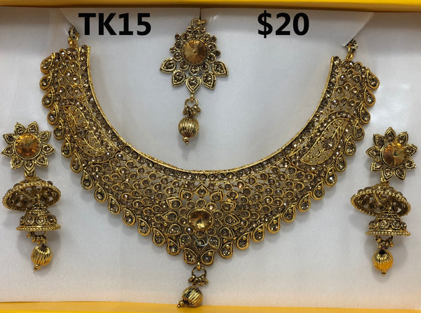 Indian Choker Necklace Earrings And Mang Tikka Set Model TK15 - Zenia Creations